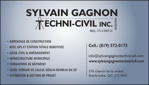 Sylvain Gagnon Techni civil Sherbrooke 819 572 0175 Accueil